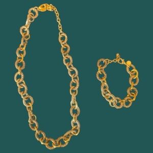 Premier Designs Elegant Gold Twisted Link Chain Necklace W/ Matching Bracelet
